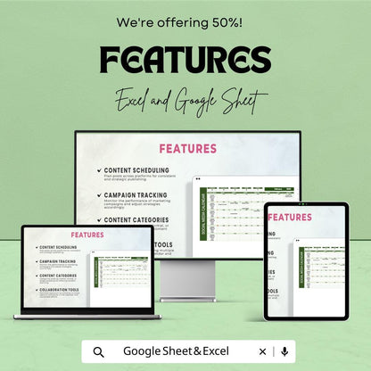 Social Media Marketing Calendar Template | Content Planning Spreadsheet | Social Media Planner | Content Scheduler