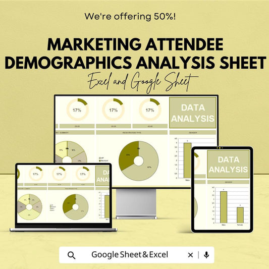 Marketing Attendee Demographics Analysis Sheet | Data Analysis Template | Event Marketing Insights | Attendee Demographics Report