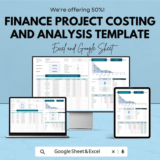 Finance Project Costing and Analysis Template | Excel and Google Sheets | Project Budget Tracker | Cost Control & Analysis Spreadsheet