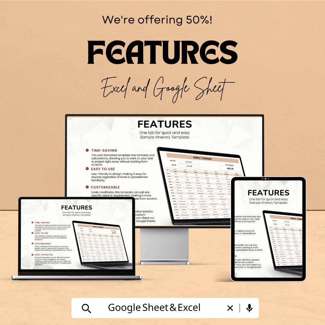 Sample Itinerary Sheet - Editable Excel & Google Sheets Template for Easy Trip Planning