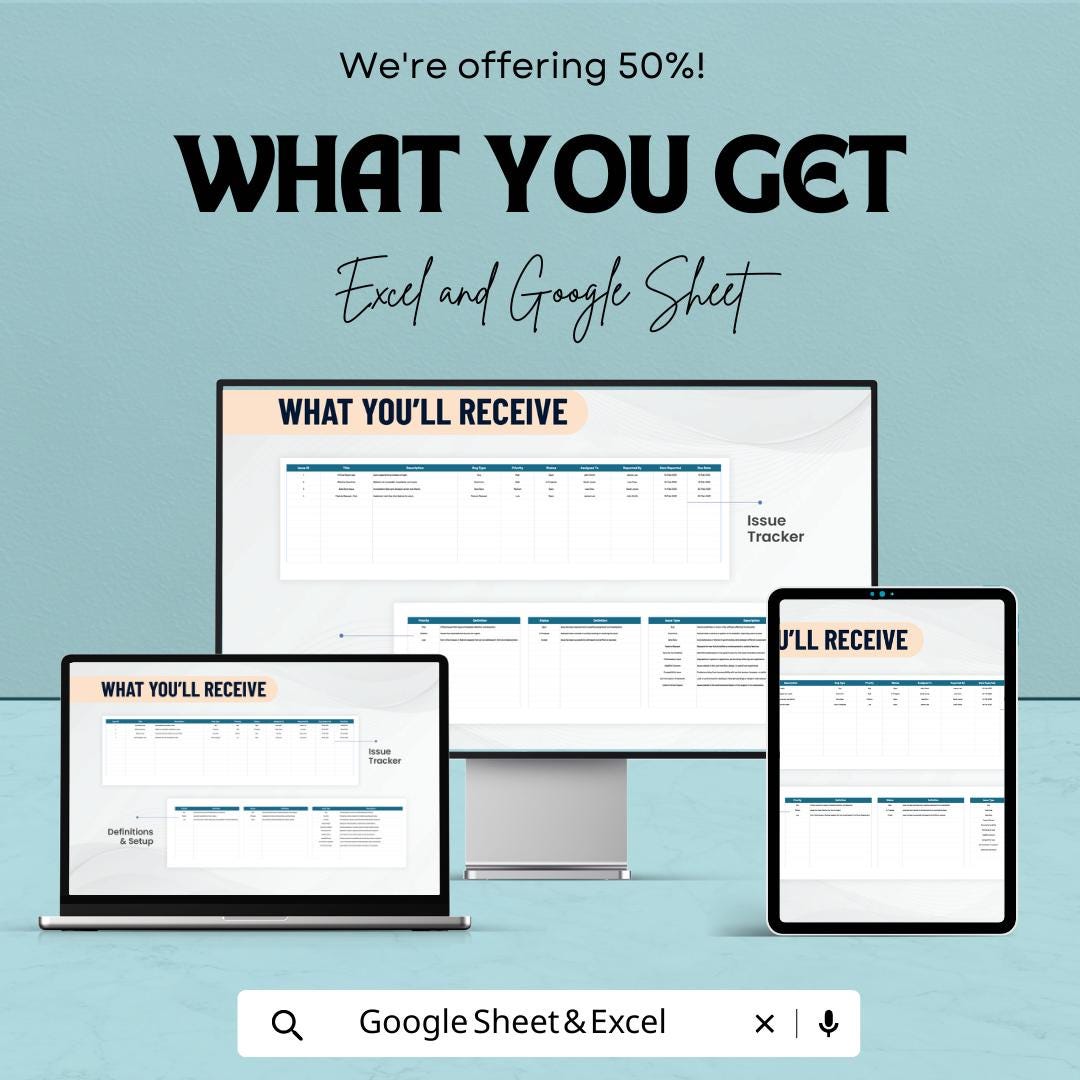 Issue Tracking Spreadsheet Template | Bug Tracker Log | Project Issue Tracker | Issue Management Template | Task and Problem Tracking Tool