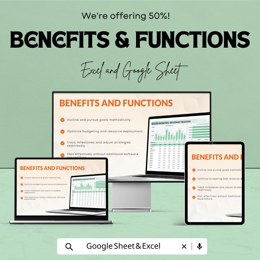Sales Monthly Revenue Tracker Template | Excel & Google Sheets | Business Income Tracker | Monthly Sales Dashboard | Finance Planner