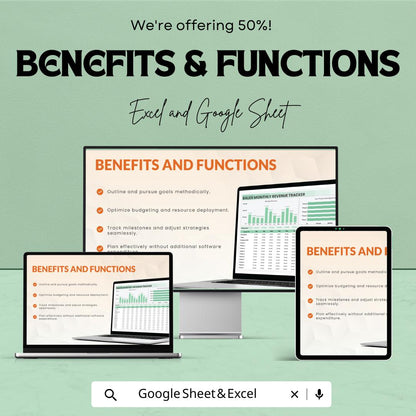 Sales Monthly Revenue Tracker Template | Excel & Google Sheets | Business Income Tracker | Monthly Sales Dashboard | Finance Planner