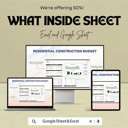 Residential Construction Budget Template | Excel & Google Sheets | Home Build Cost Estimator | Construction Budget Spreadsheet