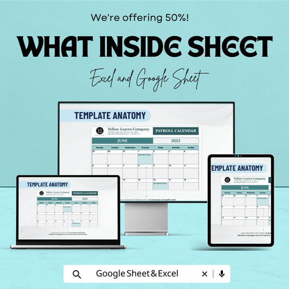 Payroll Calendar Sheet - Excel & Google Sheet - Track Pay Periods, Employee Hours, and Payroll Management Template