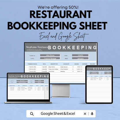 Restaurant Bookkeeping Sheet | Excel & Google Sheet | 50% OFF | Financial Management Template