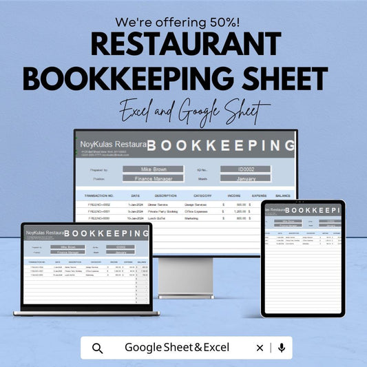Restaurant Bookkeeping Sheet | Excel & Google Sheet | 50% OFF | Financial Management Template