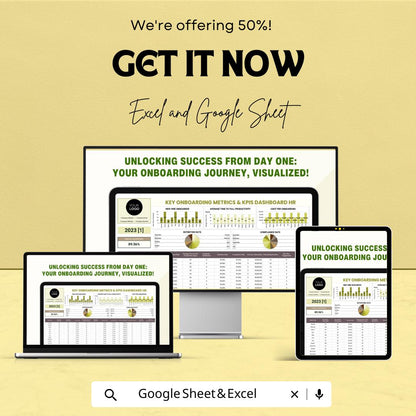 Key Onboarding Metrics & KPIs Dashboard HR Sheet | Excel and Google Sheets Template | Employee Onboarding Tracking Tool