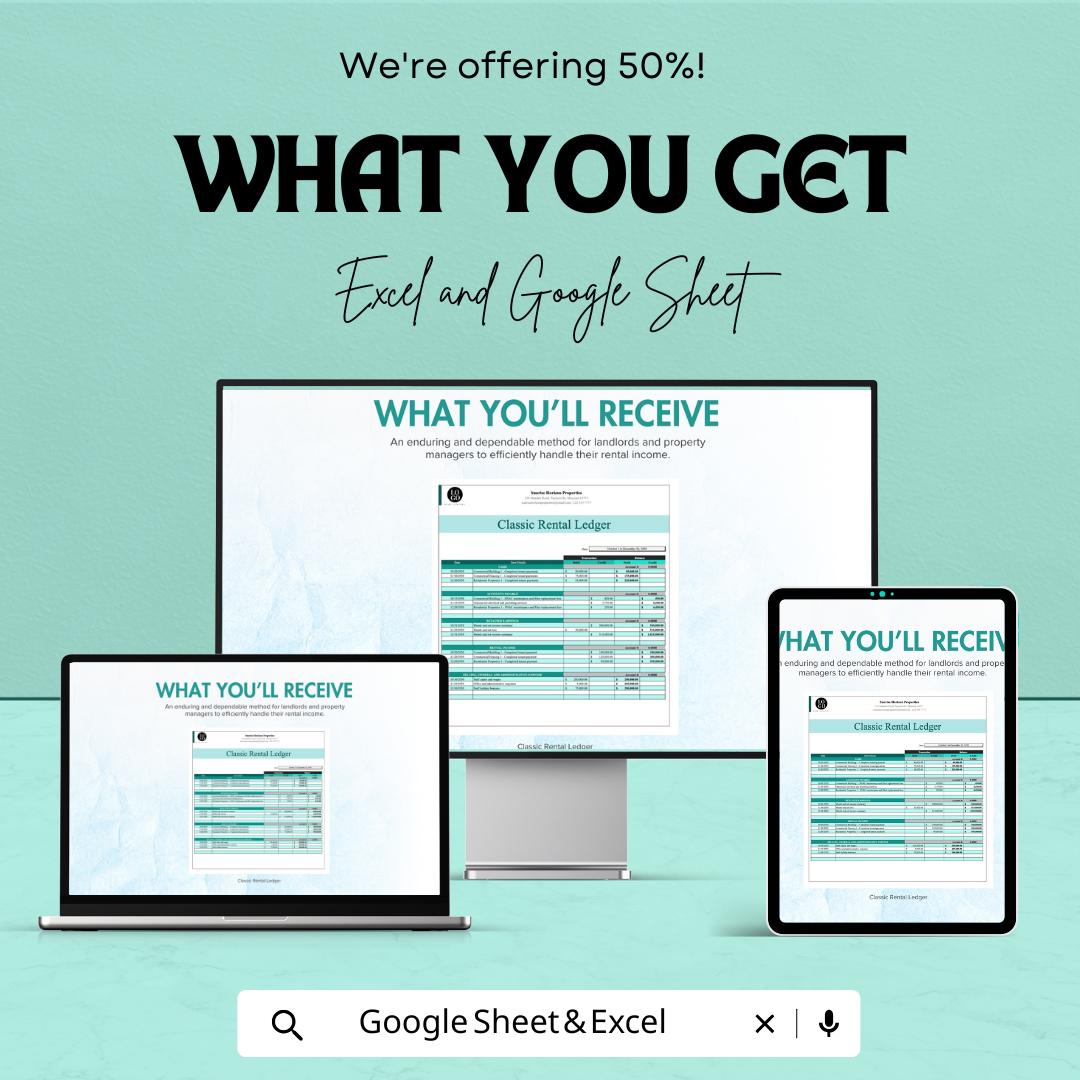 Classic Rental Ledger Template | Excel & Google Sheets | Rent Payment Tracker | Tenant Ledger | Property Management Spreadsheet