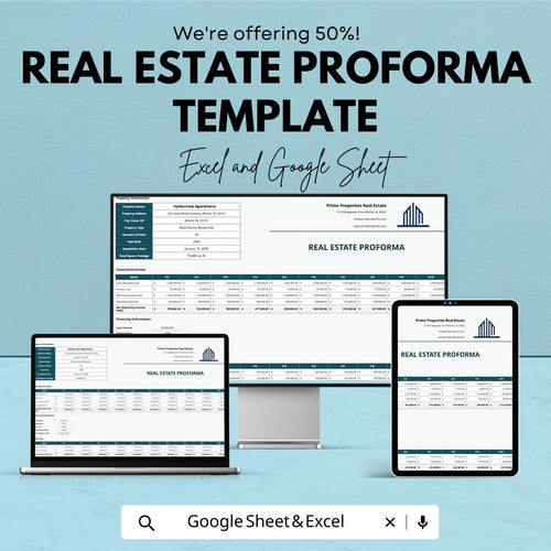 Real Estate Proforma Template, Property Investment Calculator, Rental Property Financial Model, Excel & Google Sheets Proforma