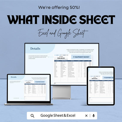 IT Equipment Budget Template | IT Budget Spreadsheet | Technology Budget Planner | Excel & Google Sheets Business Budget Tracker