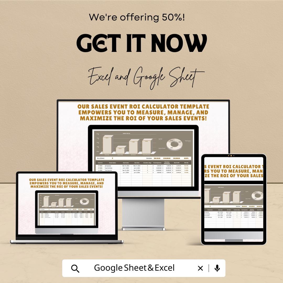 Sales Event ROI Calculator Template | Event Performance Tracker | Marketing ROI Spreadsheet | Sales Event Analysis Template