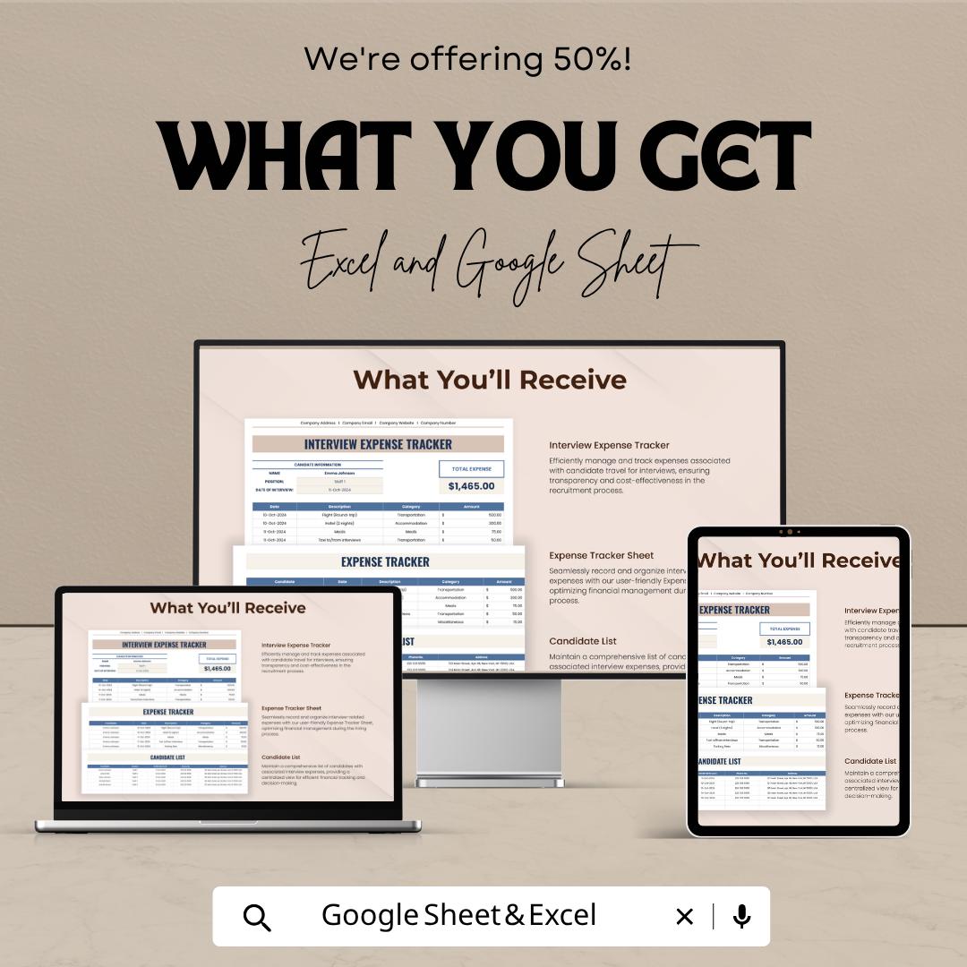 Interview Expense Tracker Template | Recruitment Cost Tracker | Hiring Budget Spreadsheet | HR Expense Planner | Hiring Management Tool