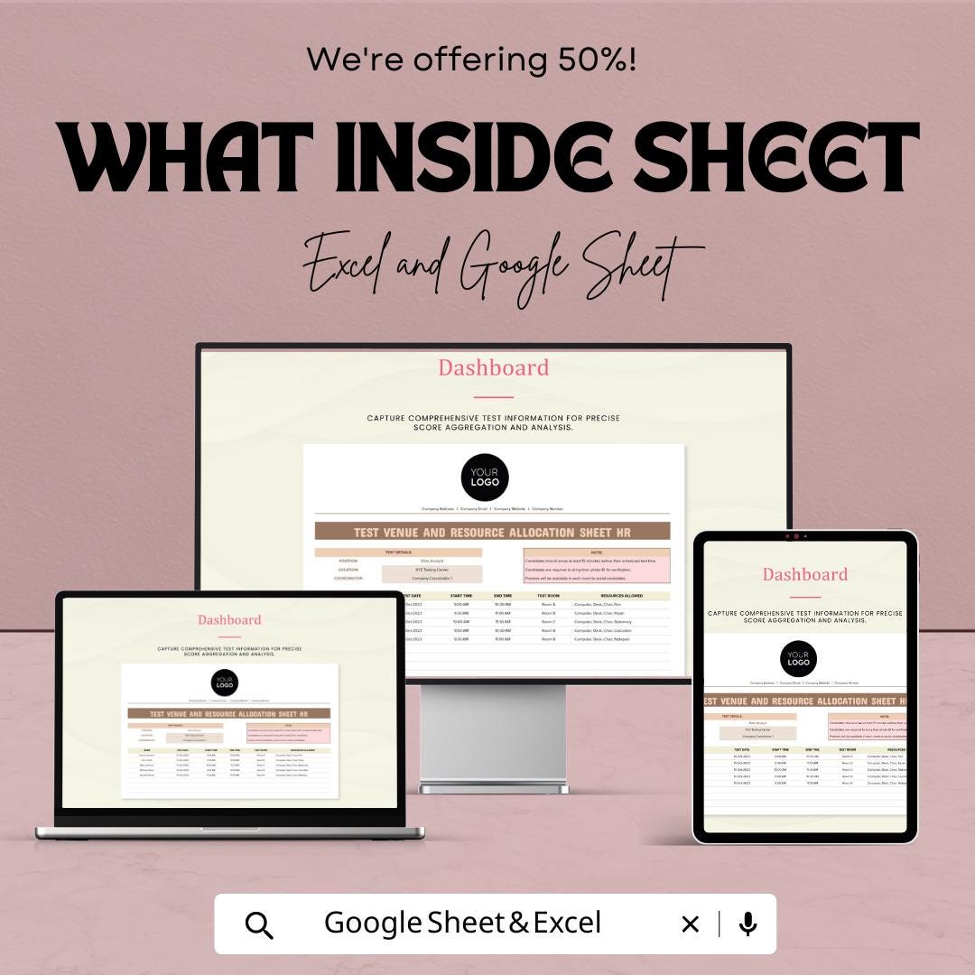 Test Venue and Resource Allocation Sheet | HR Template | Excel & Google Sheets | Exam Planning Tool | Workforce Scheduling Sheet