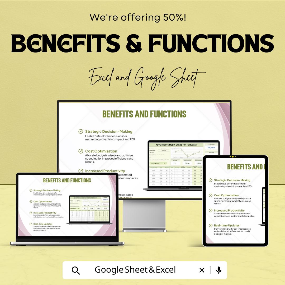 Media Spend ROI Forecast Sheet | Excel & Google Sheets | Advertising ROI Calculator | Campaign Budget Tracker | Marketing Spend Planner