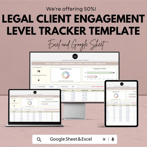 Legal Client Engagement Level Tracker Template | Law Firm Client Management Spreadsheet | Excel & Google Sheets | Attorney CRM Tracker