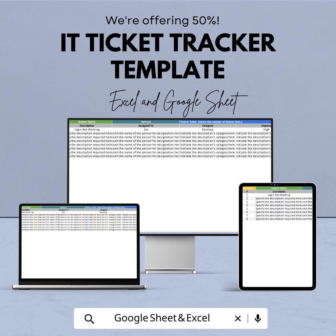 IT Ticket Tracker Template | Help Desk Ticket System Spreadsheet | IT Support Tracker | Issue Tracking Template