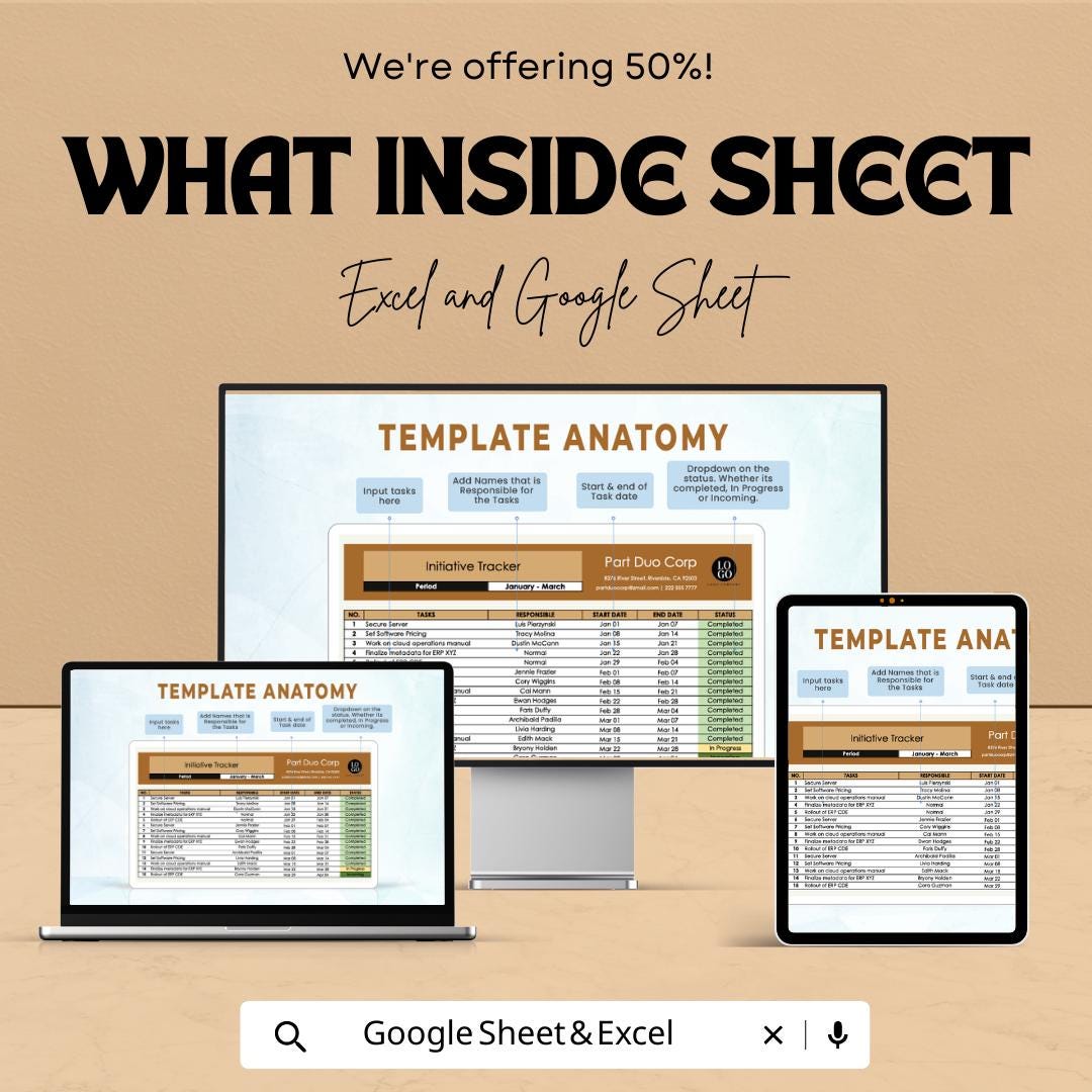 Initiative Tracker Template, Project Task Tracker, Team Action Plan Spreadsheet, Goal Tracking Sheet
