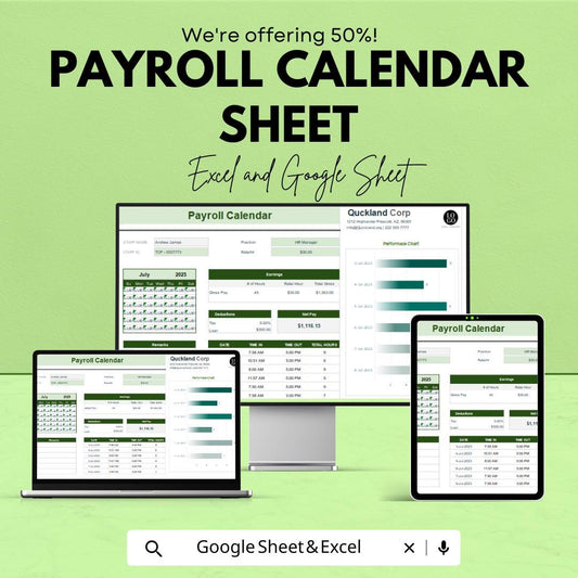Payroll Calendar Sheet - Google Sheet for Payroll Management | Track Pay Periods, Earnings, and Payment Dates | Budget and Tax Reminders