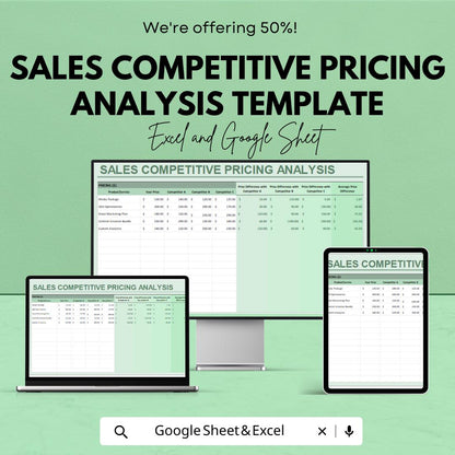 Sales Competitive Pricing Analysis Template | Excel & Google Sheets | Business Pricing Comparison Spreadsheet | Market Analysis Tool