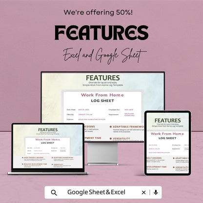 Simple Work from Home Log Sheet Template | Track Daily Work Hours and Activities | Google Sheet & Excel File | Work Log for Remote Jobs