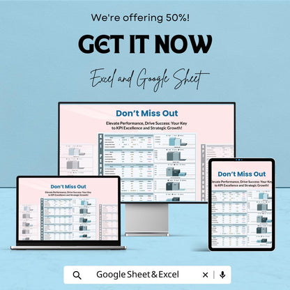 KPI Performance Sheet | Excel & Google Sheets Dashboard for Tracking Key Metrics | Business Performance, and Growth