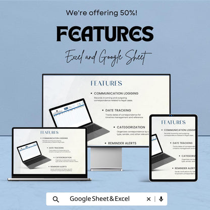 Legal Case Correspondence Tracker, Law Firm Client Database, Case & Client Management Template, Legal Spreadsheet