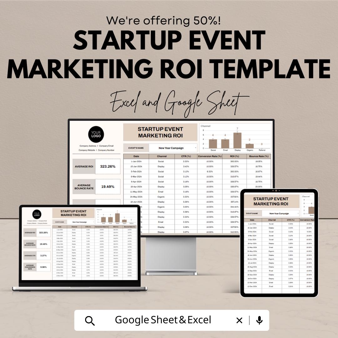 Startup Event Marketing ROI Template | Event ROI Calculator Spreadsheet | Excel & Google Sheets Marketing Tool
