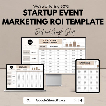 Startup Event Marketing ROI Template | Event ROI Calculator Spreadsheet | Excel & Google Sheets Marketing Tool
