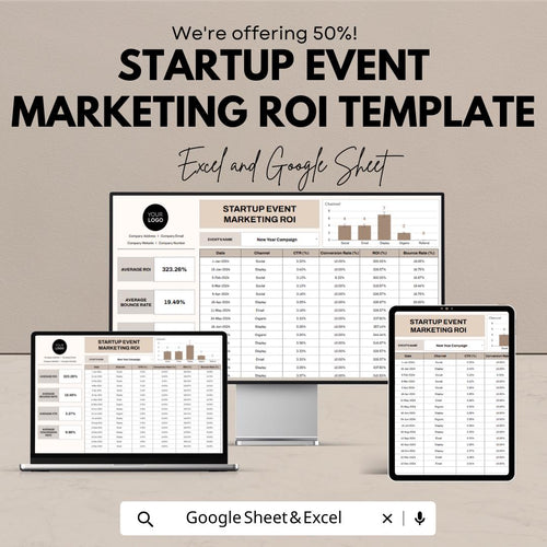 Startup Event Marketing ROI Template | Event ROI Calculator Spreadsheet | Excel & Google Sheets Marketing Tool
