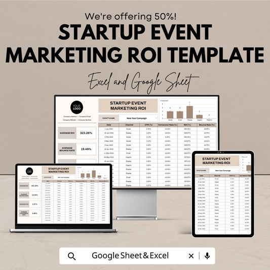 Startup Event Marketing ROI Template | Event ROI Calculator Spreadsheet | Excel & Google Sheets Marketing Tool