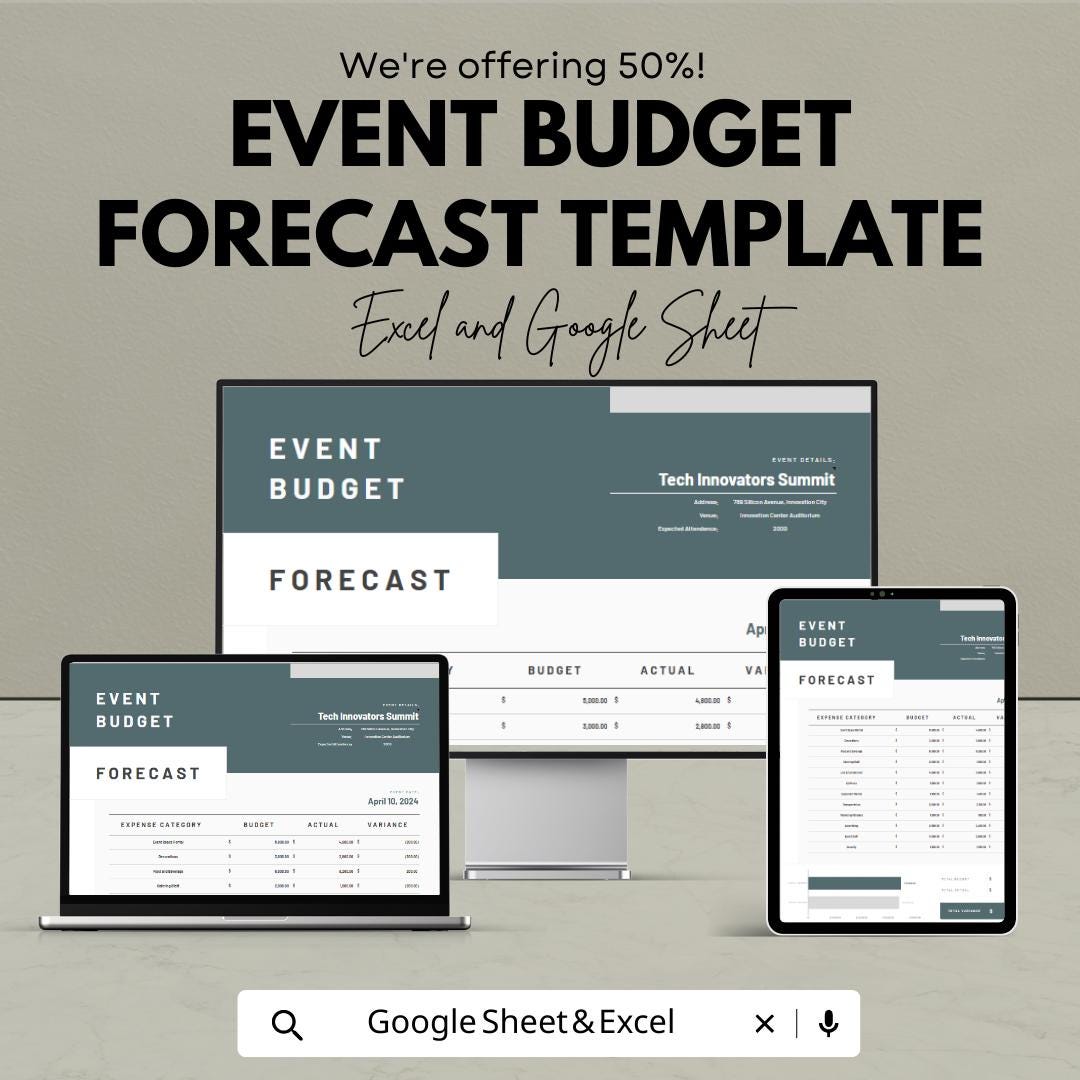 Event Budget Forecast Template | Event Budget Planner Spreadsheet | Expense Tracker | Google Sheets and Excel