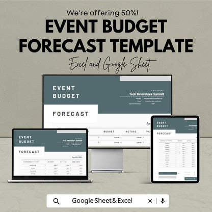 Event Budget Forecast Template | Event Budget Planner Spreadsheet | Expense Tracker | Google Sheets and Excel