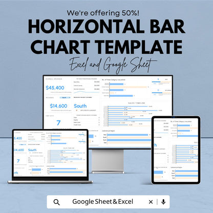 Horizontal Bar Chart Template | Data Visualization Spreadsheet | Business Chart Dashboard | Editable Graph Template | Reporting Tool