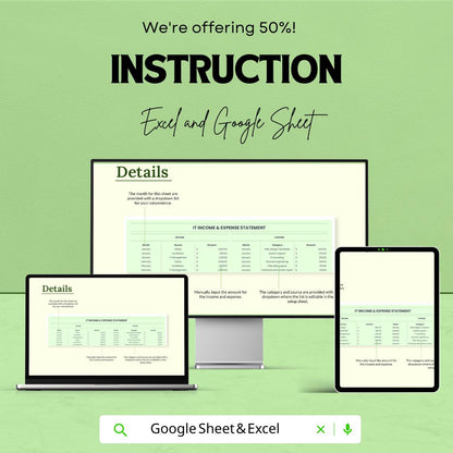 IT Financial Statement Consolidation Sheet - Google Sheets Template - Monthly Income & Expense Tracker for IT Business - Budget Planning