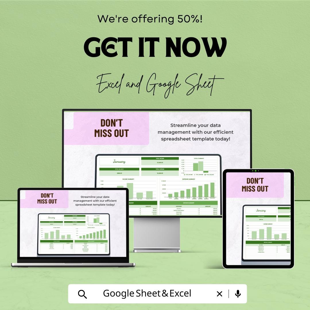 Monthly Budget Spreadsheet Template | Income and Expense Tracker | Google Sheets and Excel Template | Finance Tracker | Budget Planner Sheet