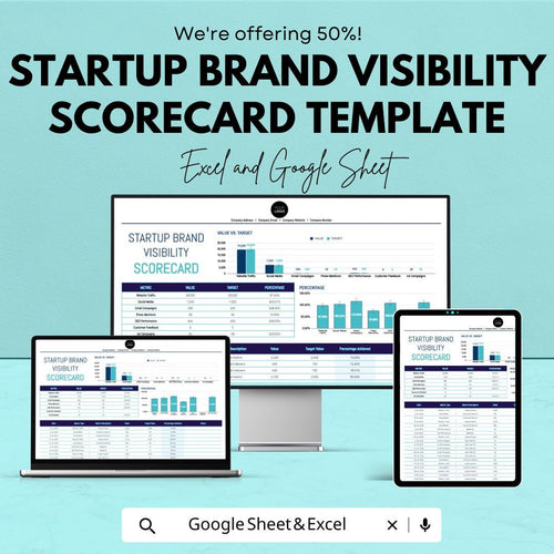 Startup Brand Visibility Scorecard Template | Brand Performance Tracker | Excel & Google Sheets
