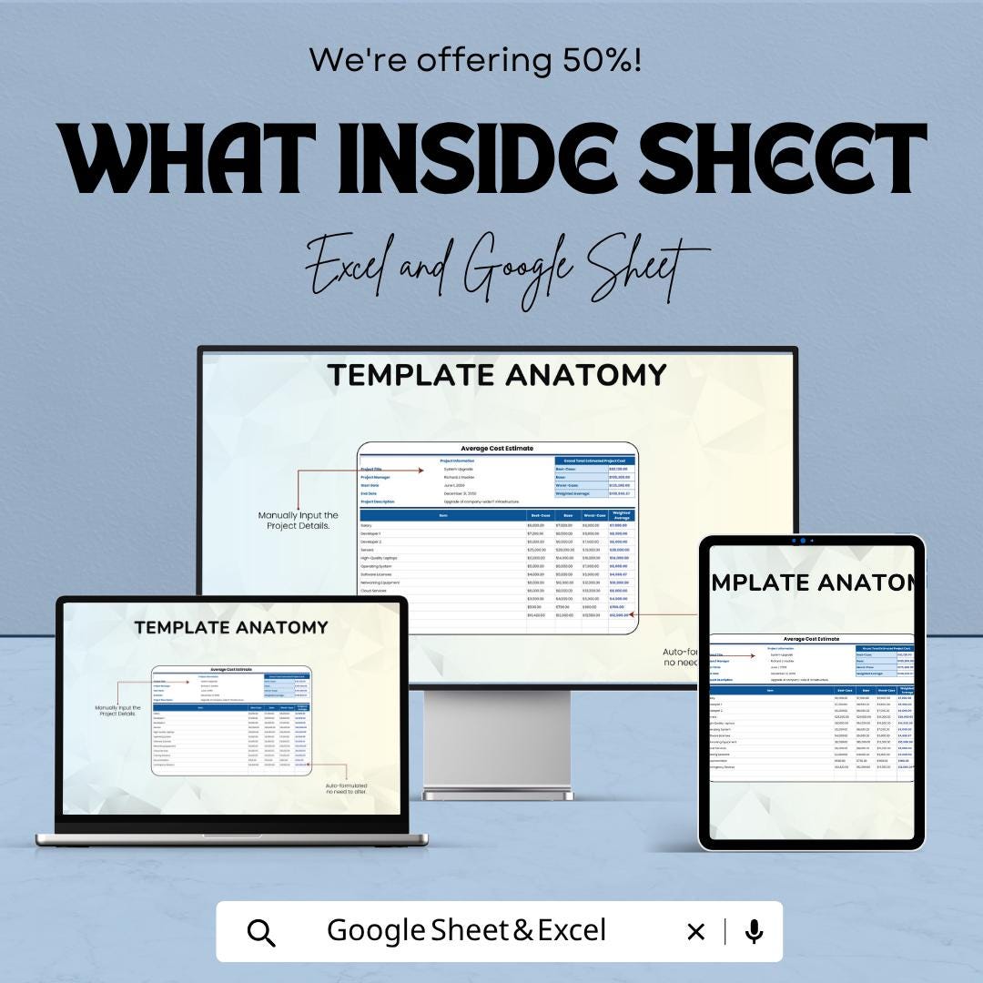 Average Cost Estimate Template | Project Cost Estimator Spreadsheet | Budget Planning Template | Cost Analysis Sheet