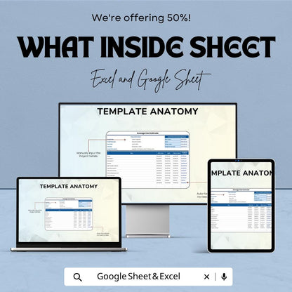 Average Cost Estimate Template | Project Cost Estimator Spreadsheet | Budget Planning Template | Cost Analysis Sheet
