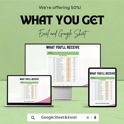 30-Day Work Schedule Template | Work Schedule Spreadsheet | Task Management Planner | Productivity Schedule Sheet