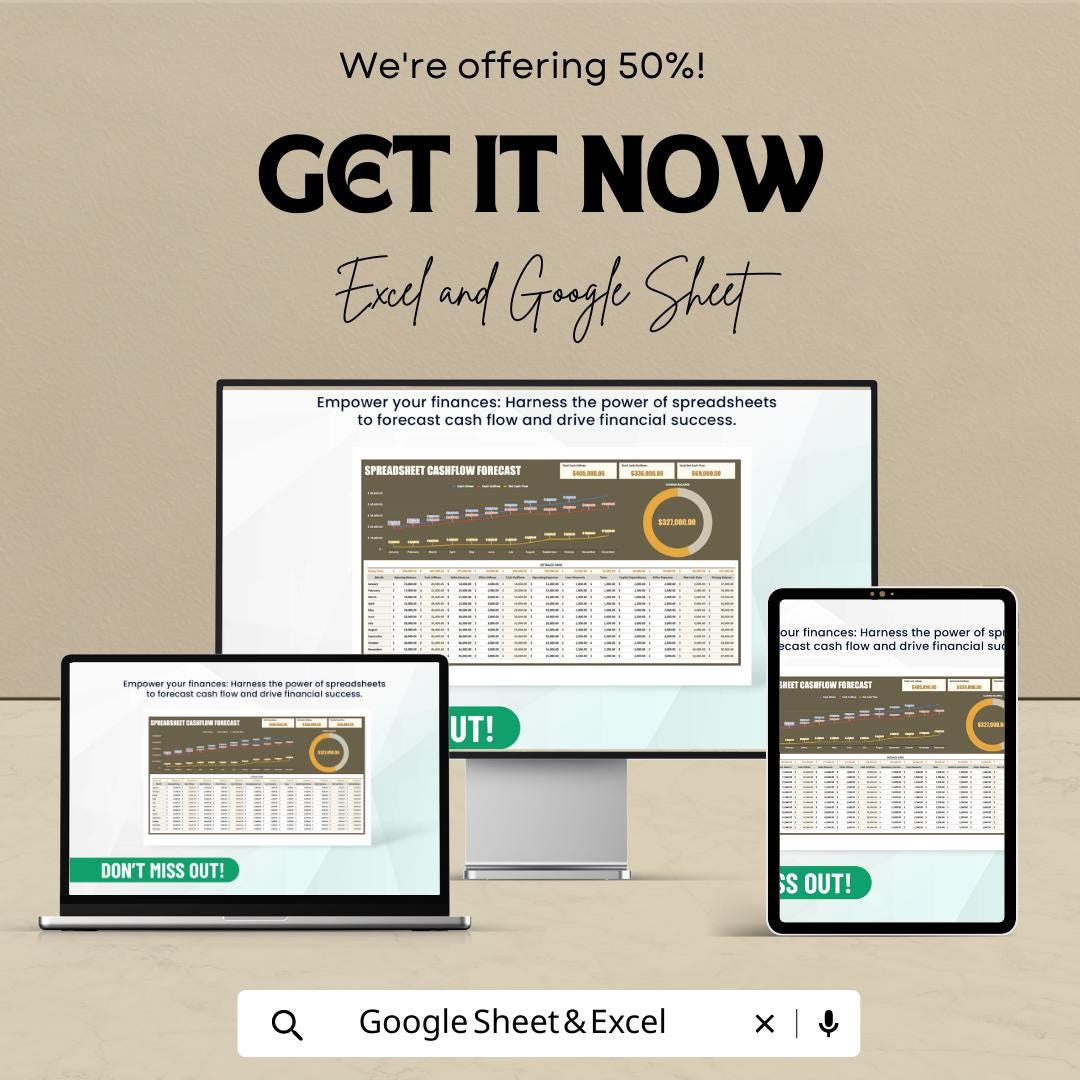 Spreadsheet Cashflow Forecast Template Excel & Google Sheets, Cash Flow Forecast Spreadsheet, Business Financial Forecast Tool