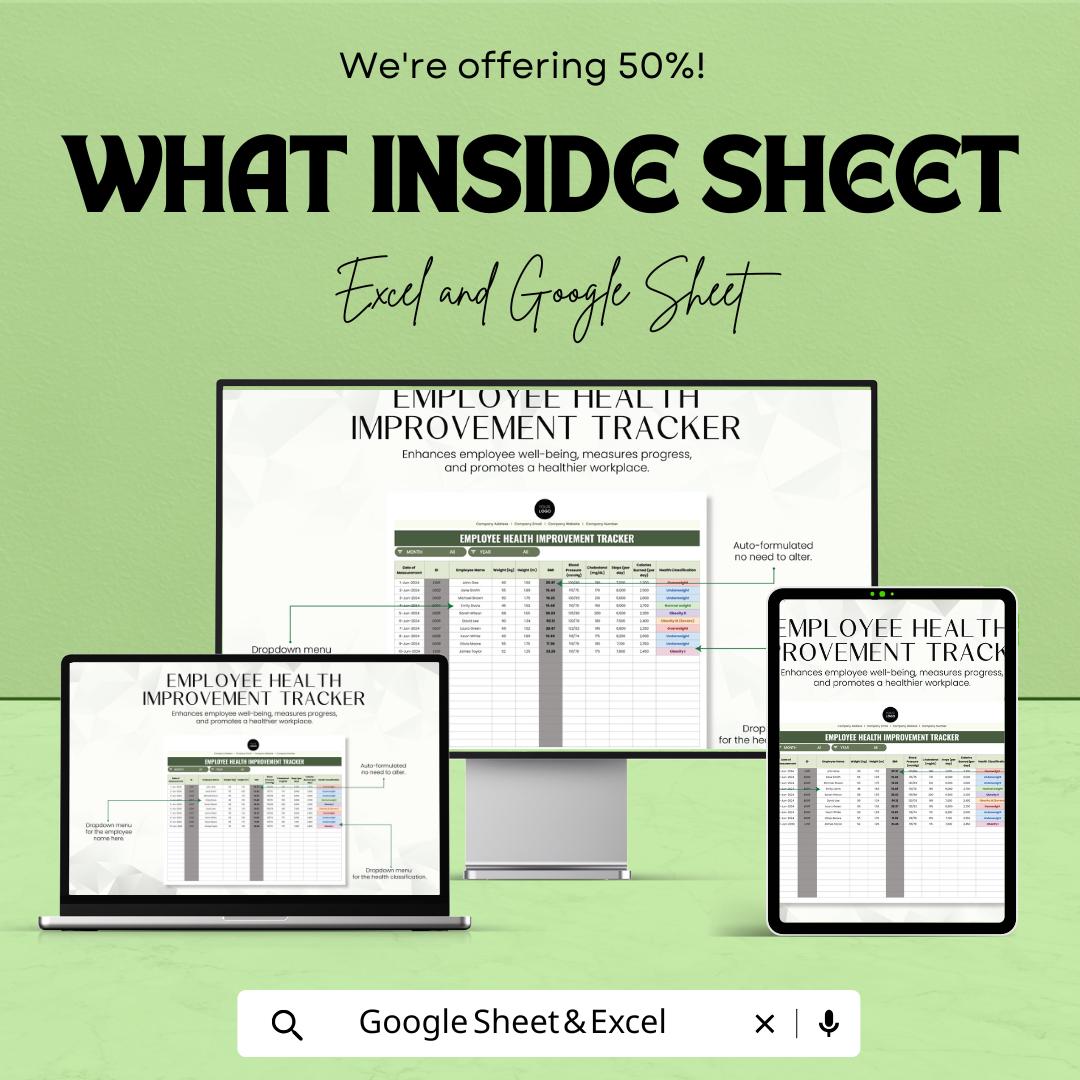 Employee Health Improvement Tracker Template | Employee Wellness Tracker Excel & Google Sheets | Workplace Health Monitoring Spreadsheet
