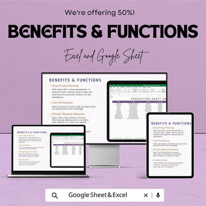 Production Gantt Chart Template | Manufacturing Schedule Planner | Project Timeline Tracker | Production Planning Spreadsheet