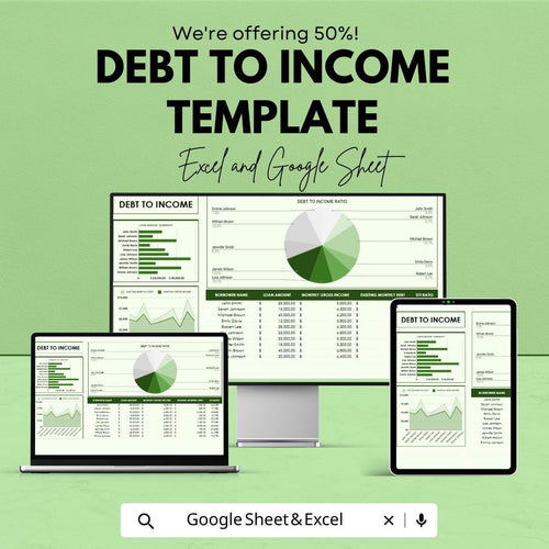 Debt to Income Template Excel & Google Sheets | DTI Calculator | Loan Ratio Spreadsheet | Personal Finance Tracker