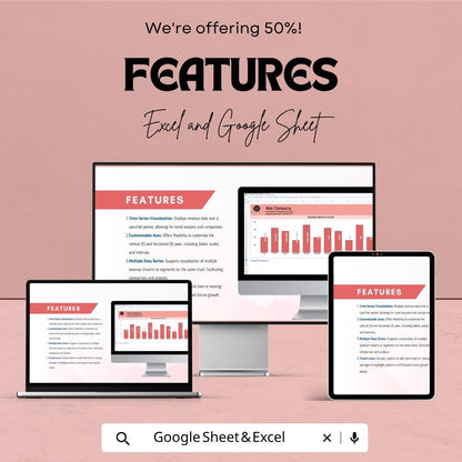 Revenue Growth Chart Template Excel | Sales Growth Tracker Google Sheets | Business Revenue Dashboard | Monthly Sales Chart |