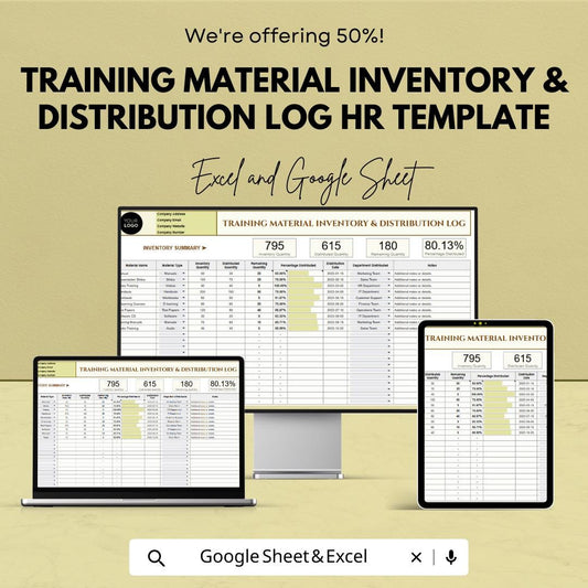 Training Material Inventory Template, HR Distribution Log, Training Tracker Spreadsheet, Employee Training Log
