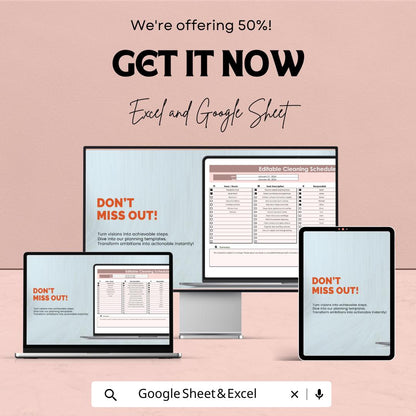 Editable Cleaning Schedule Sheet | Google Sheets and Excel Template | Customizable Cleaning Planner | Task & Duty Management |
