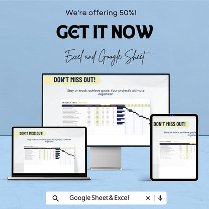 Project Task Tracker Template | Task Management Spreadsheet | Project Planner Sheets | Progress & Status Tracker
