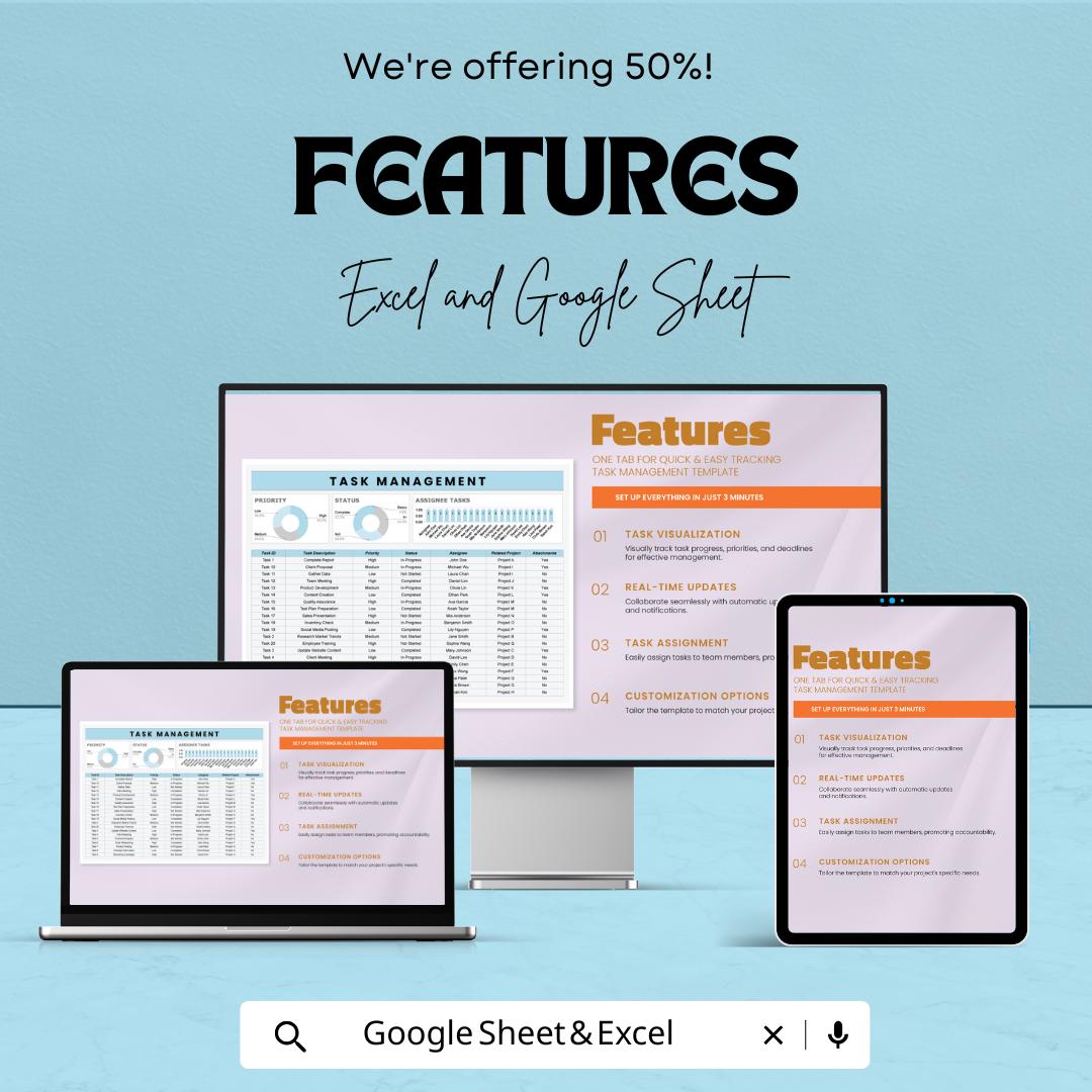 Task Management Template | Team Assignment Planner | Task Status Dashboard | Work Management Spreadsheet