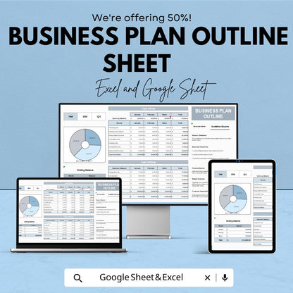 Business Plan Outline Sheet - Excel & Google Sheet Template - Financial Planning, Cash Flow Tracker, Startup Business Plan, Budget Planner